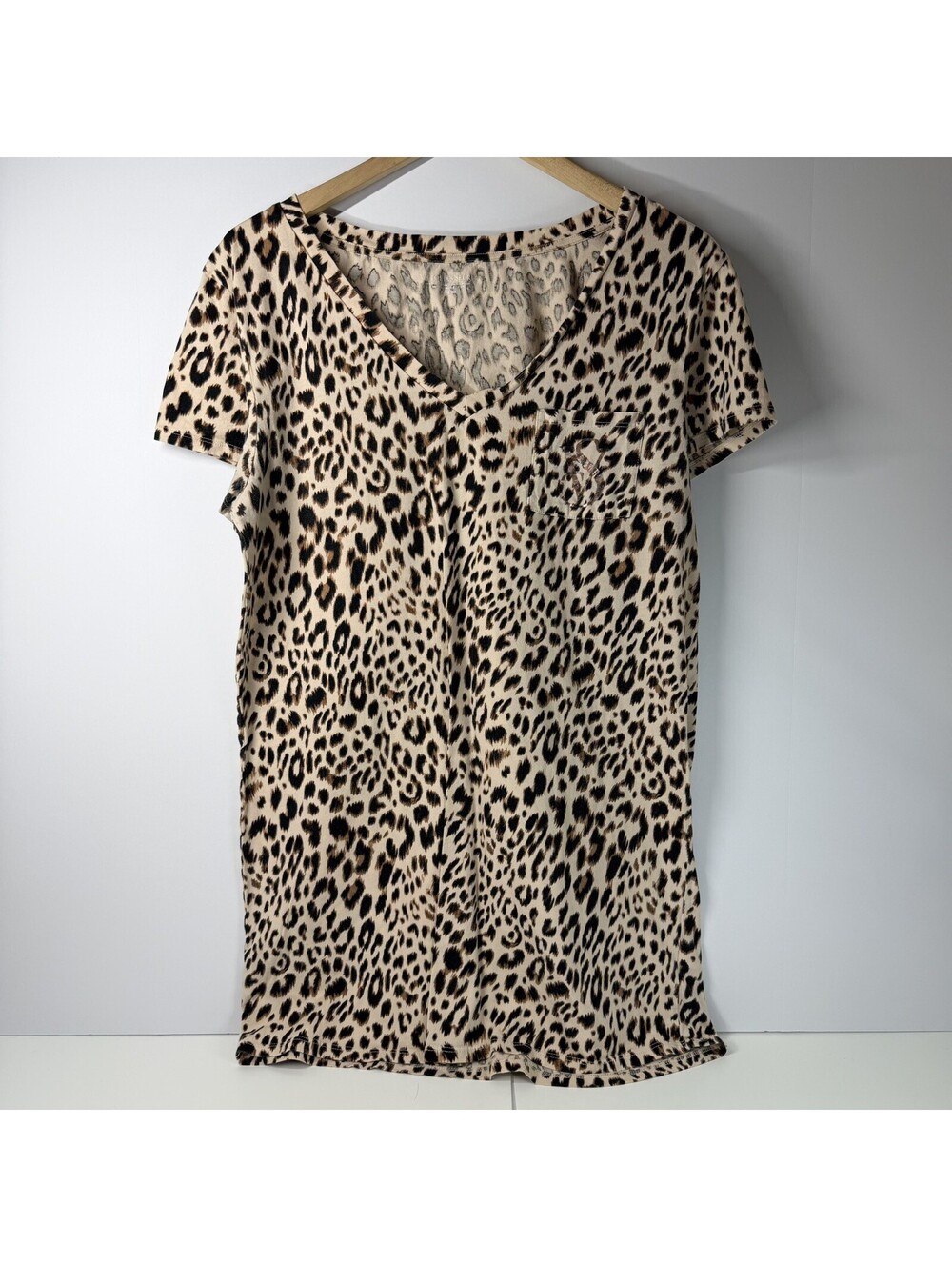 Victoria’s Secret Leopard Print Sleep Shirt Women’s M Cotton Pocket Lounge Tee